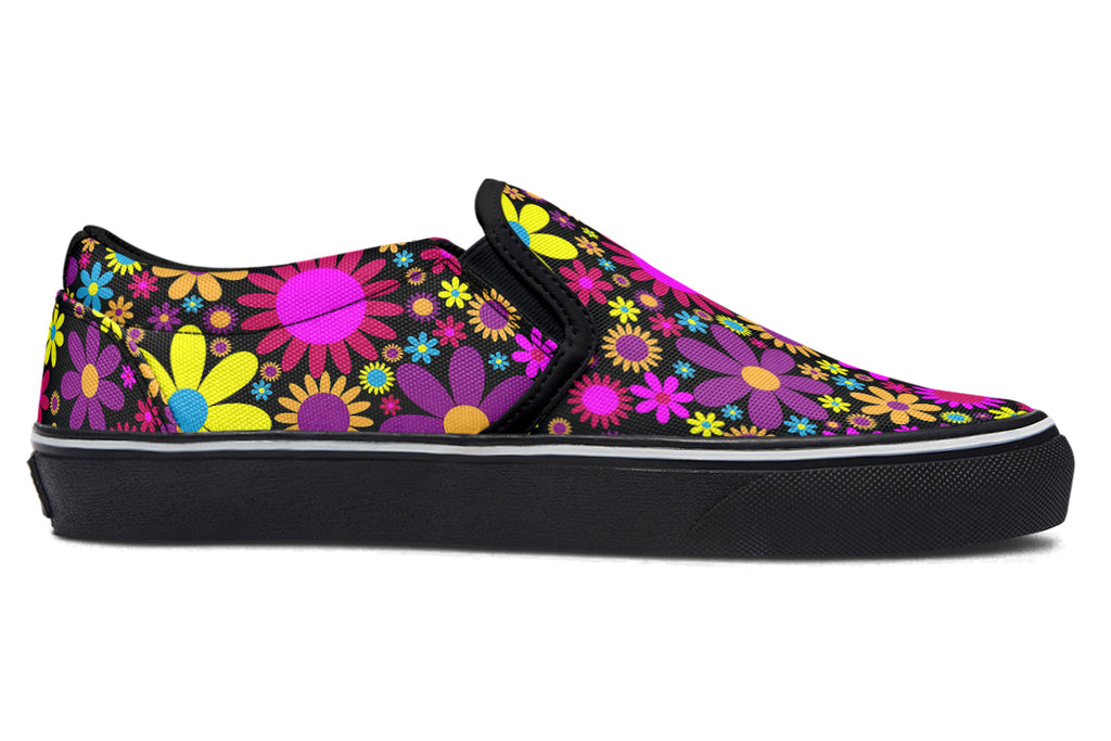 Funky Retro Flowers Slip Ons - Offbeat Sweetie