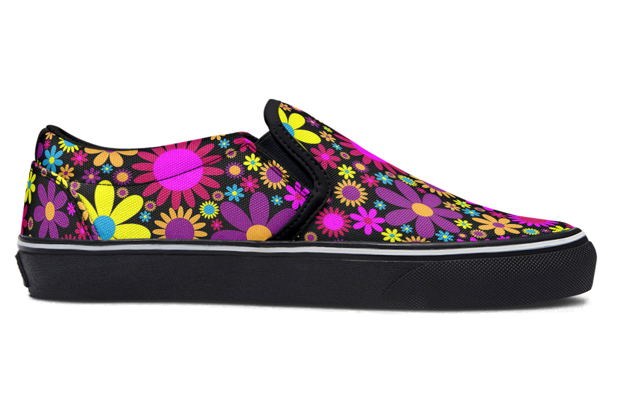 Funky Retro Flowers Slip Ons - Offbeat Sweetie