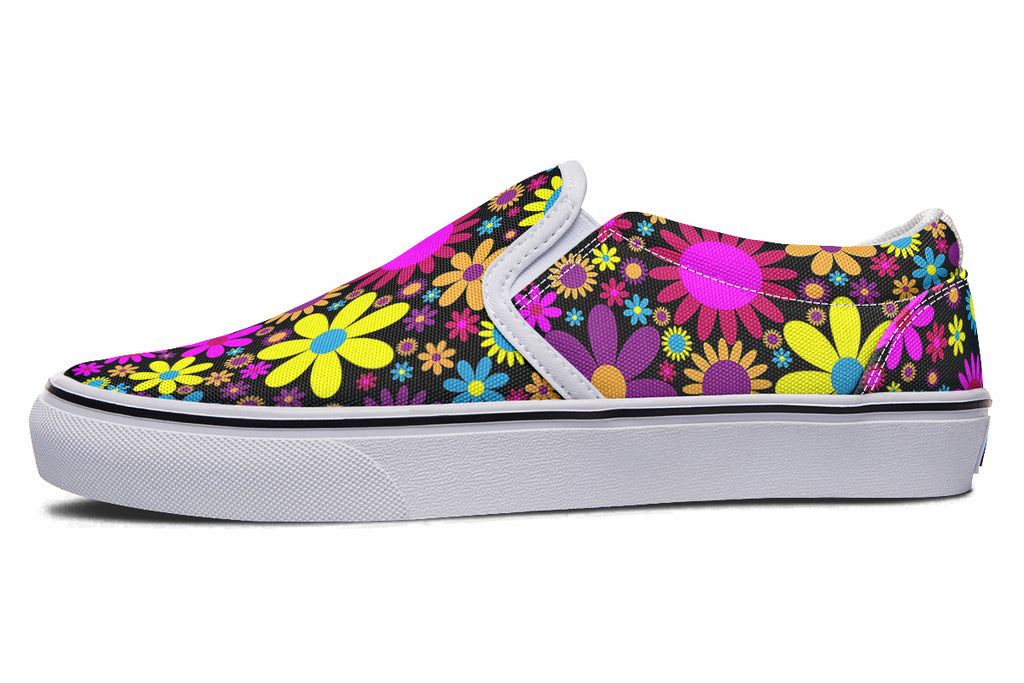 Funky Retro Flowers Slip Ons - Offbeat Sweetie