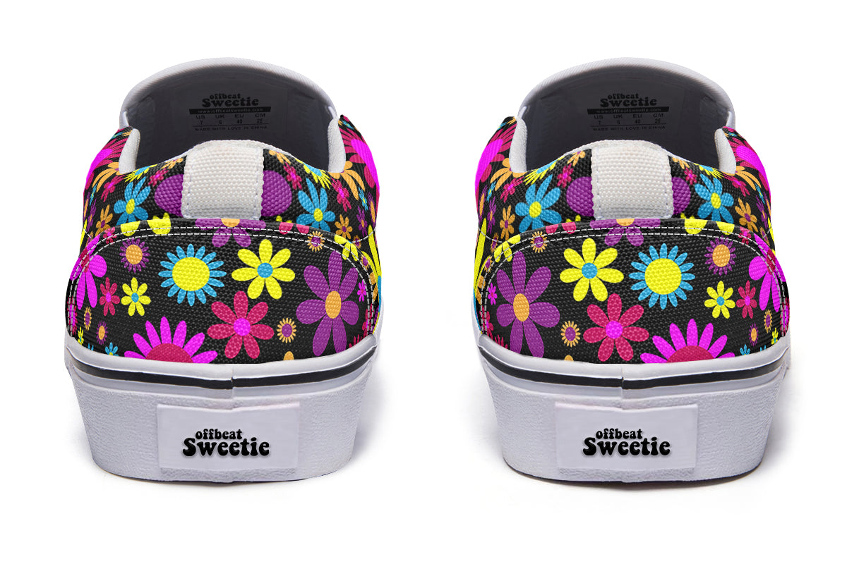 Funky Retro Flowers Slip Ons - Offbeat Sweetie
