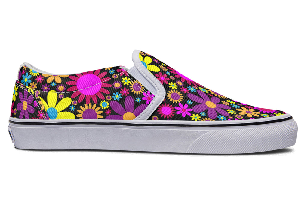 Funky Retro Flowers Slip Ons - Offbeat Sweetie