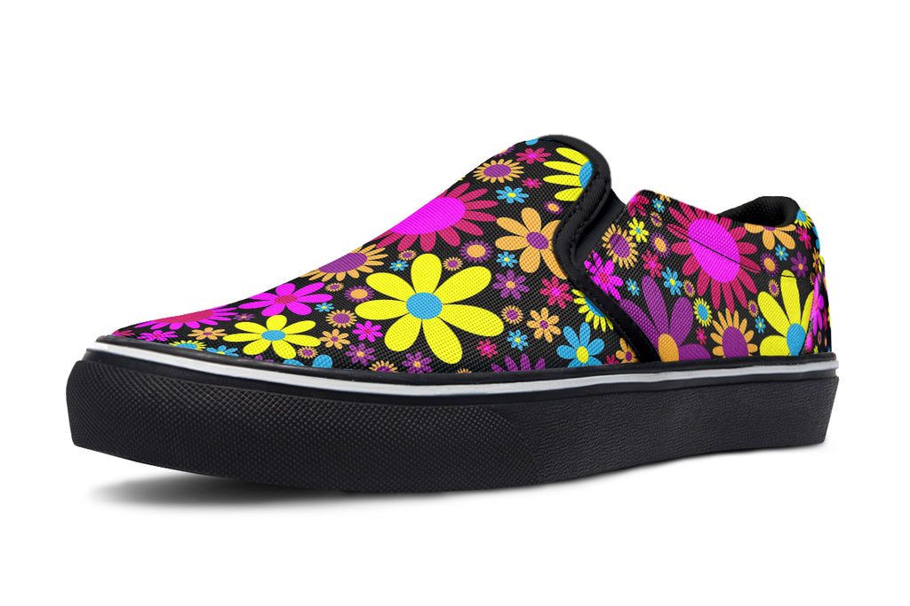 Funky Retro Flowers Slip Ons - Offbeat Sweetie