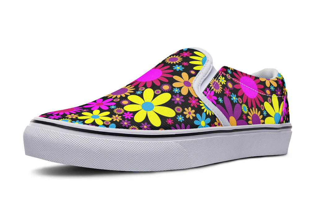 Funky Retro Flowers Slip Ons - Offbeat Sweetie