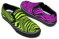 Green and Fuchsia Mismatched Neon Zebra Slip Ons