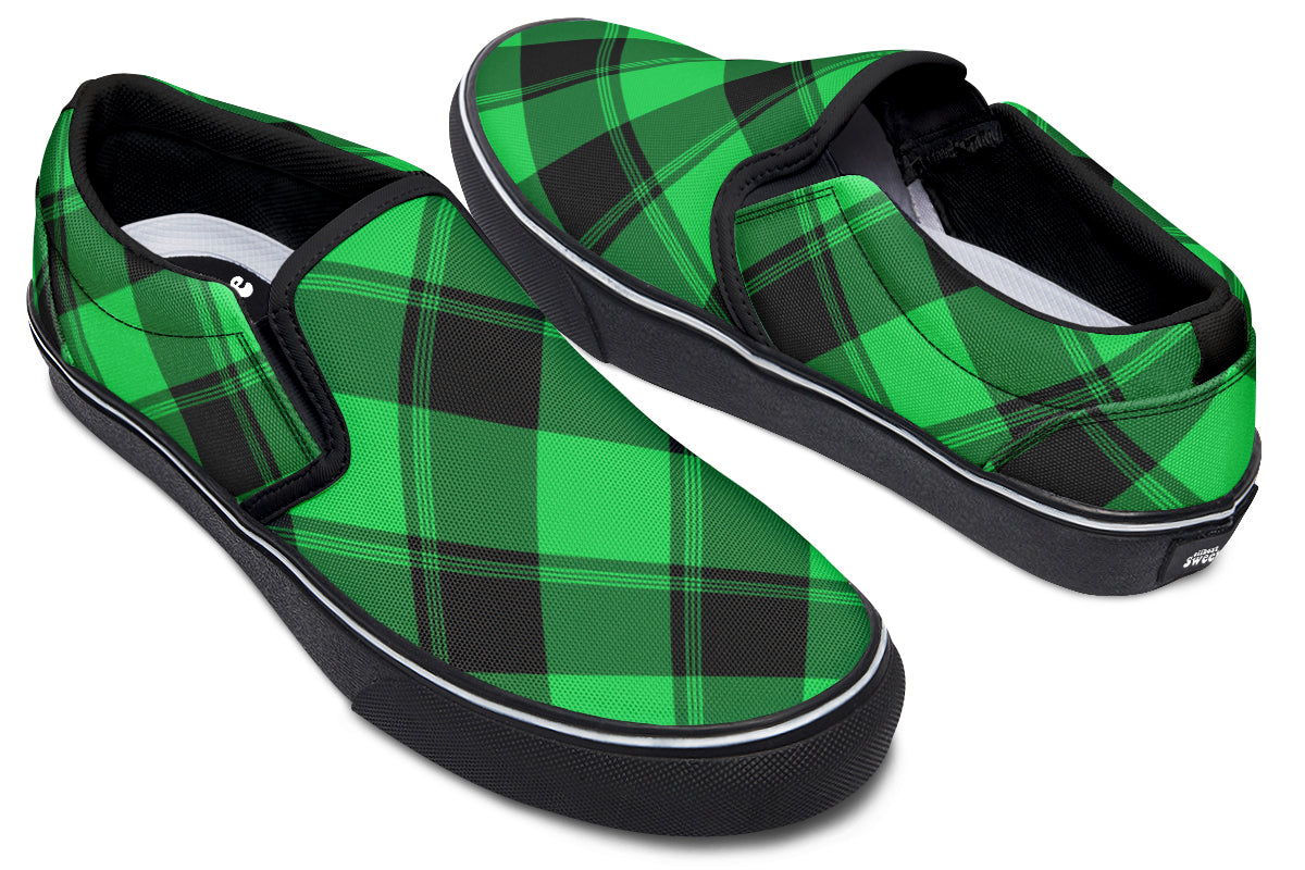 Lucky Green Plaid Slip Ons