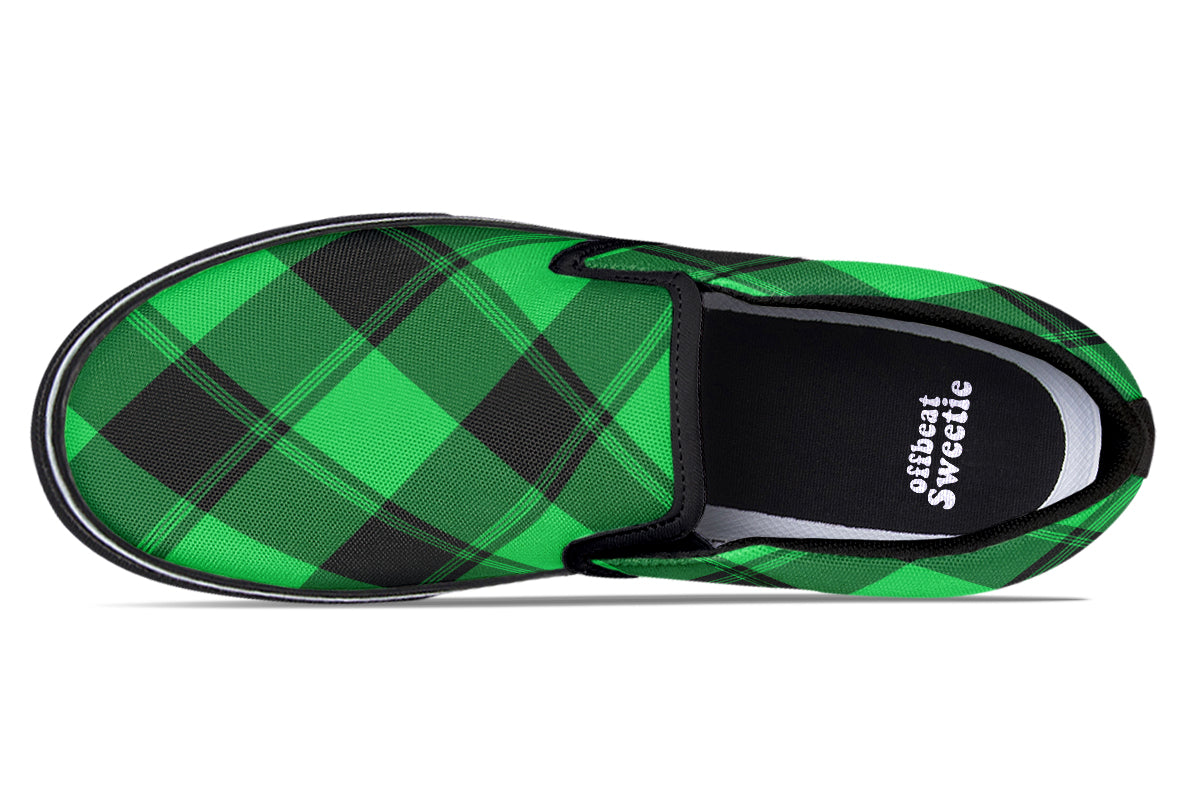 Lucky Green Plaid Slip Ons