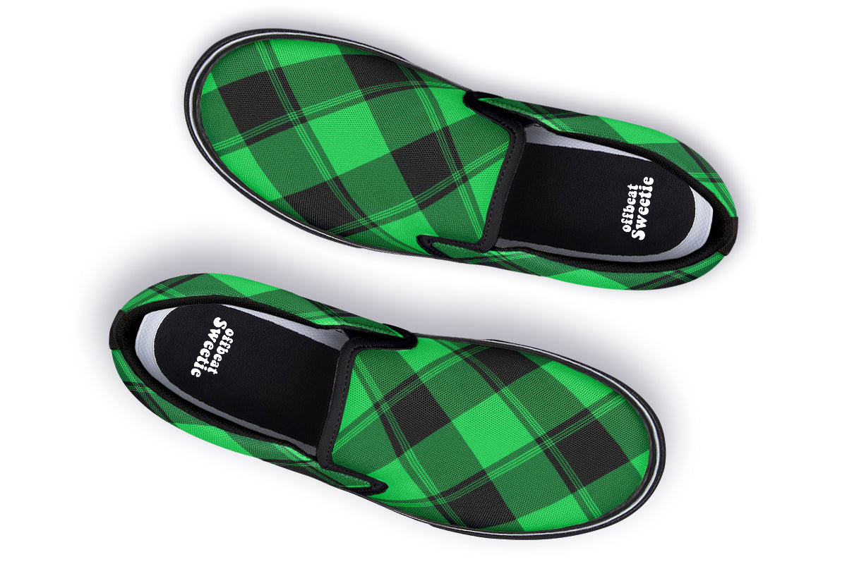 Lucky Green Plaid Slip Ons