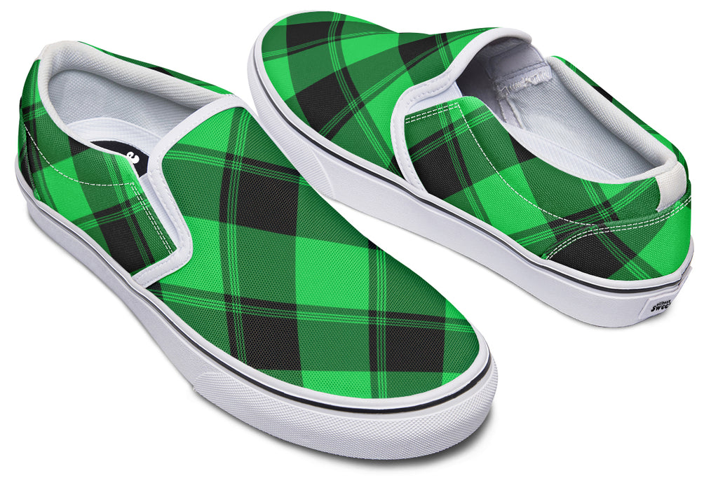 Lucky Green Plaid Slip Ons