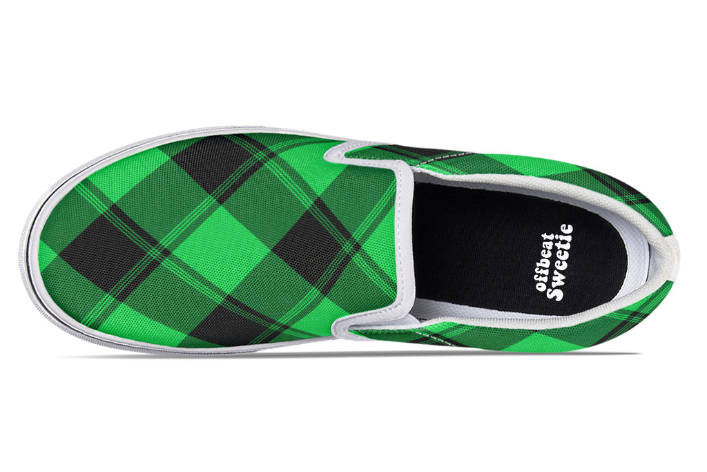 Lucky Green Plaid Slip Ons