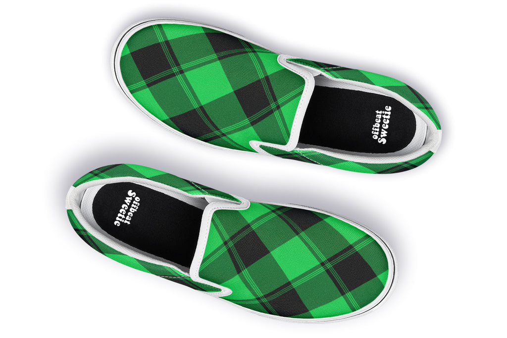 Lucky Green Plaid Slip Ons