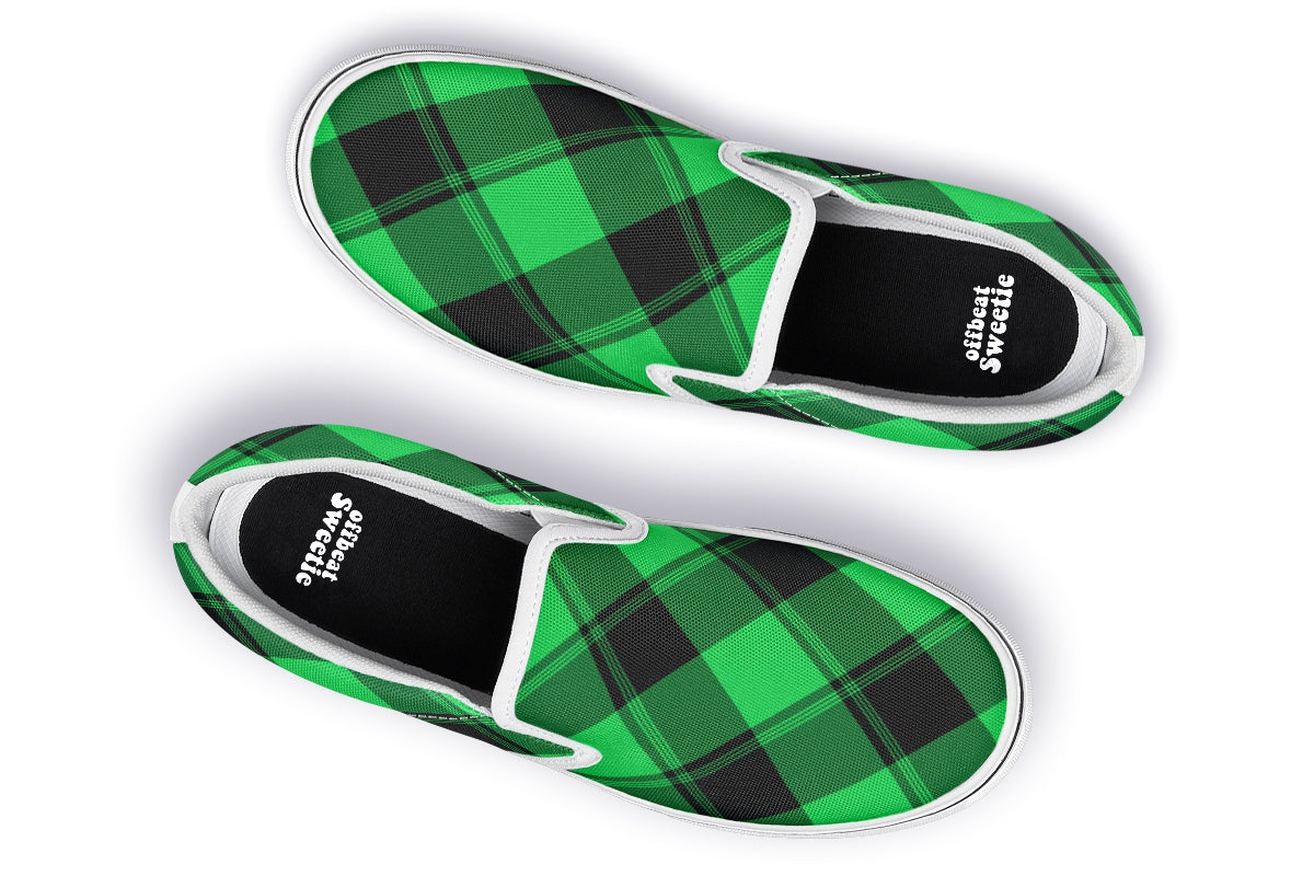 Lucky Green Plaid Slip Ons