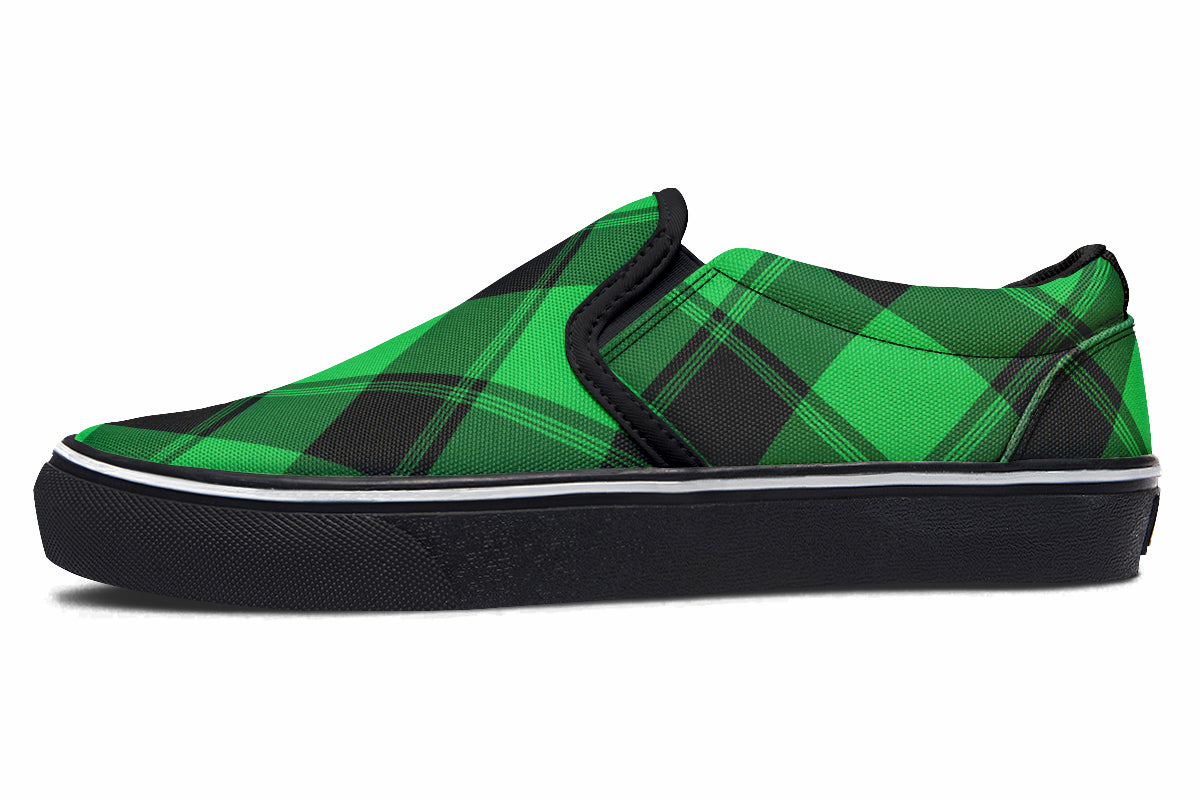 Lucky Green Plaid Slip Ons