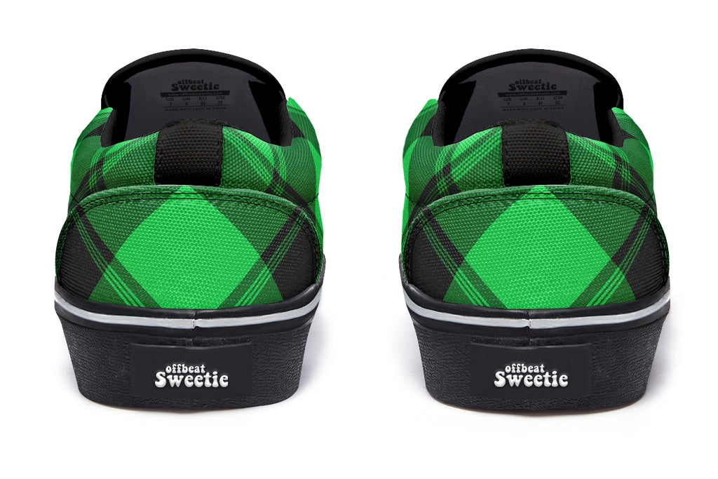 Lucky Green Plaid Slip Ons