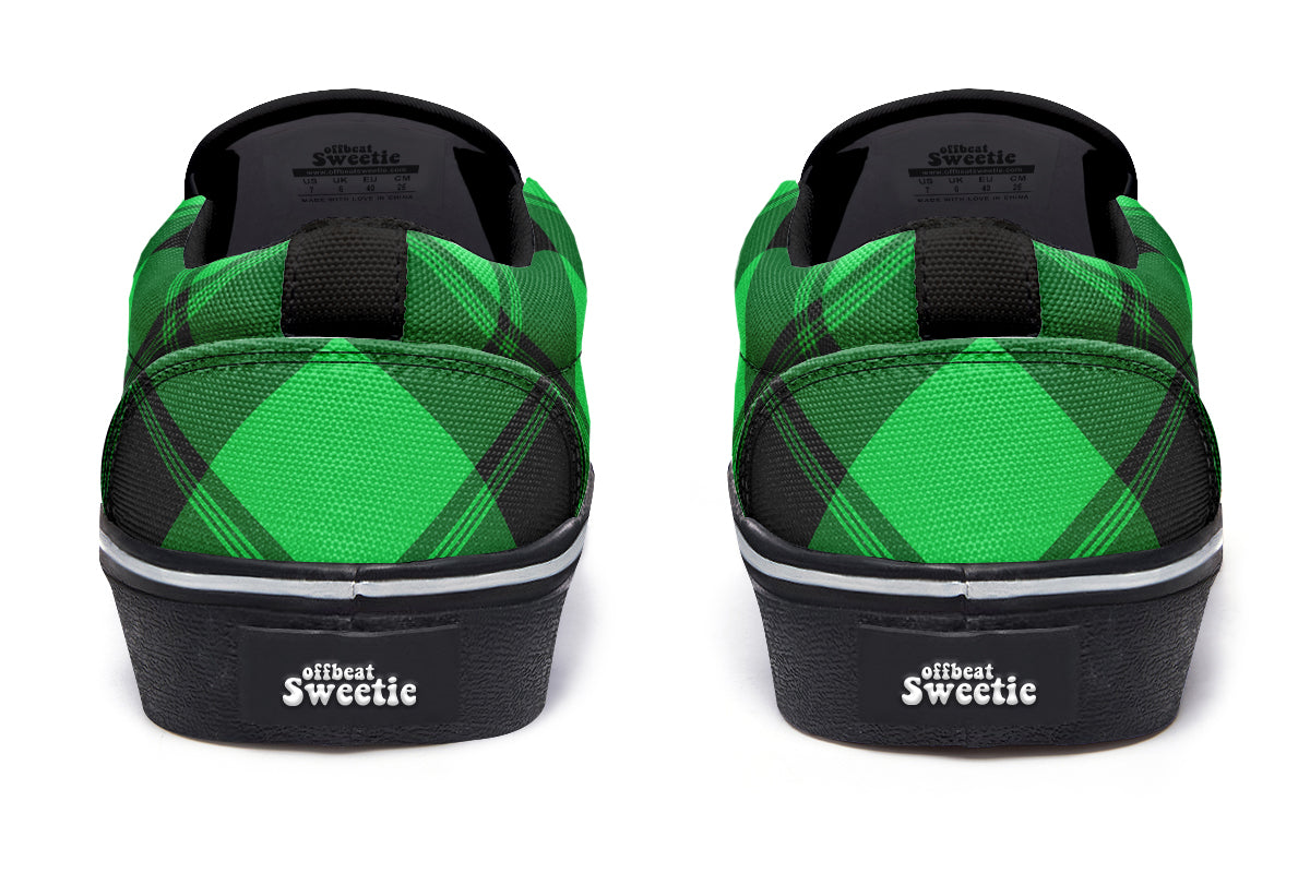 Lucky Green Plaid Slip Ons