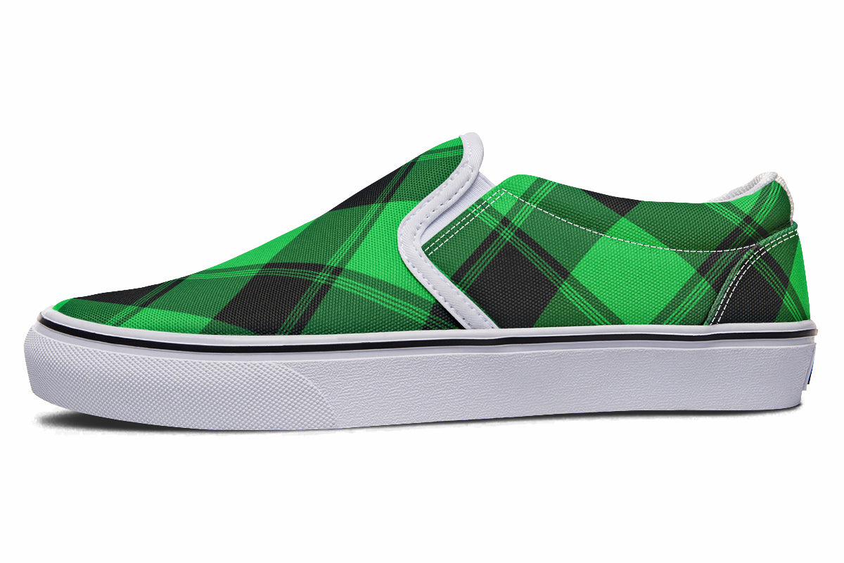 Lucky Green Plaid Slip Ons