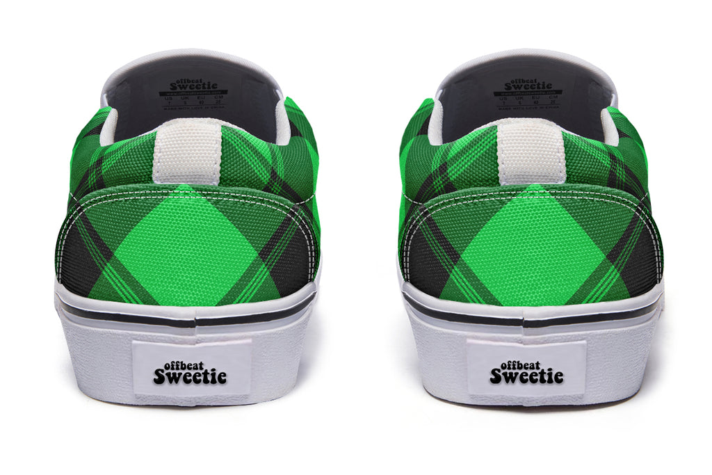 Lucky Green Plaid Slip Ons