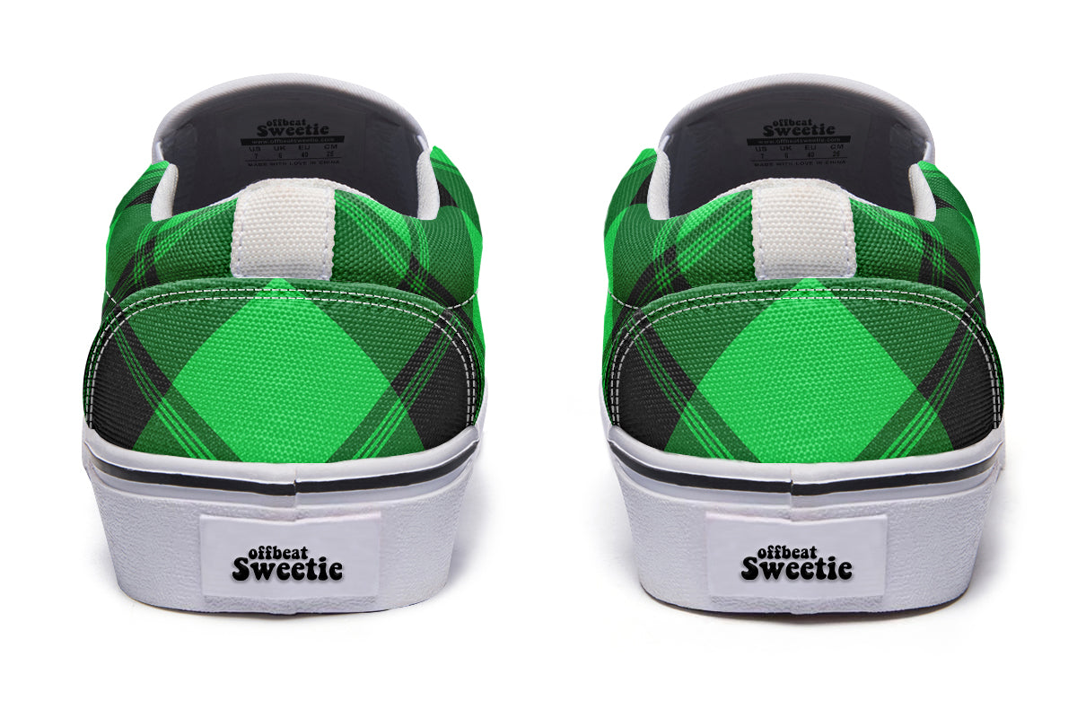 Lucky Green Plaid Slip Ons
