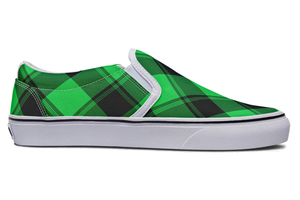 Lucky Green Plaid Slip Ons