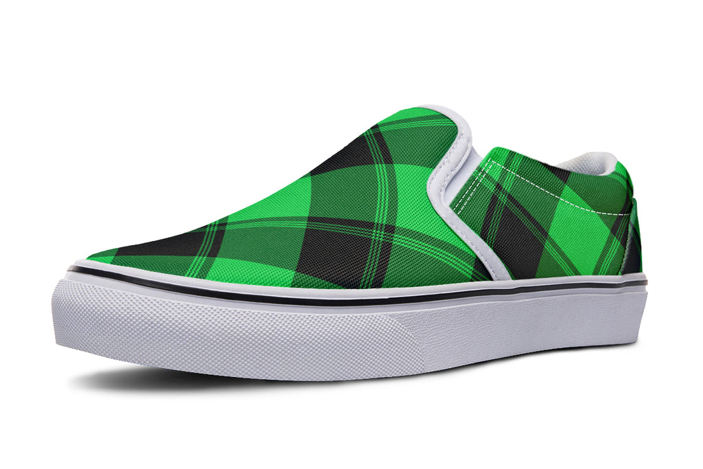 Lucky Green Plaid Slip Ons