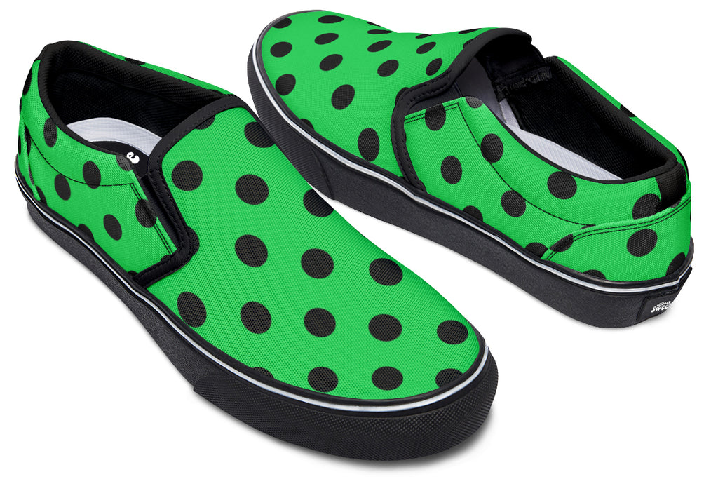 Lucky Green Polka Dot Slip Ons