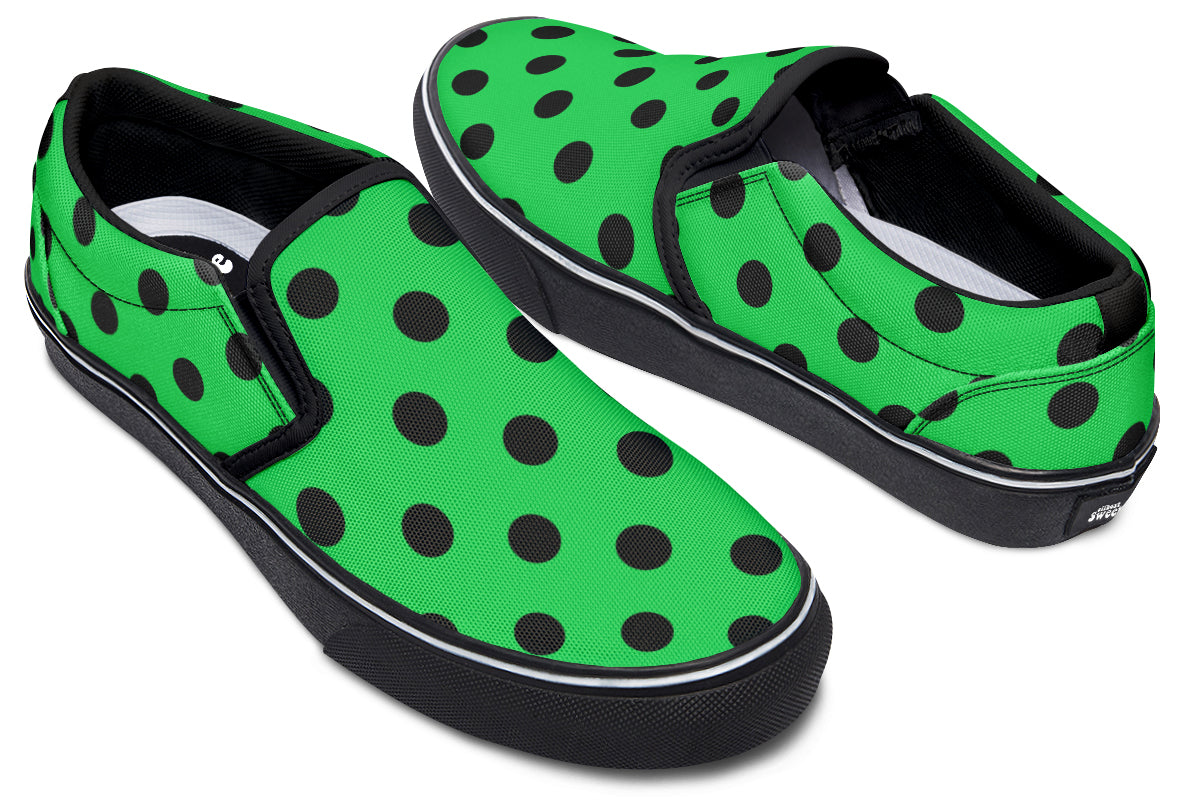 Lucky Green Polka Dot Slip Ons
