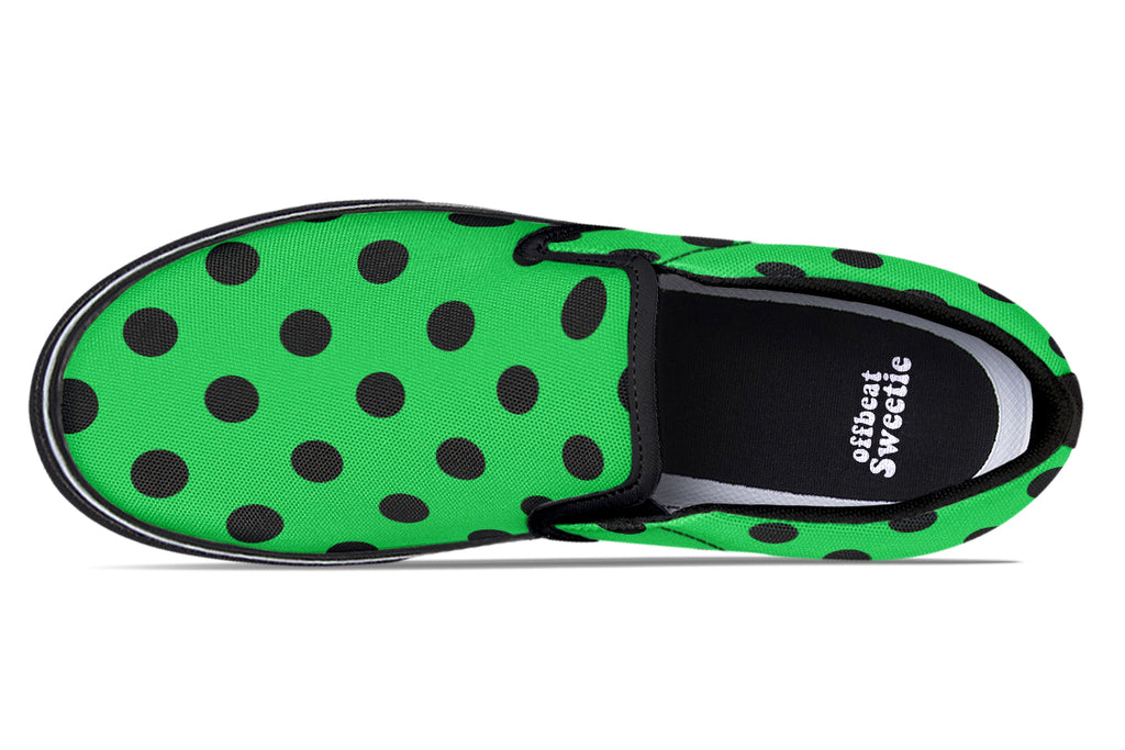 Lucky Green Polka Dot Slip Ons