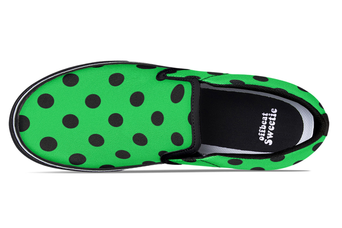 Lucky Green Polka Dot Slip Ons