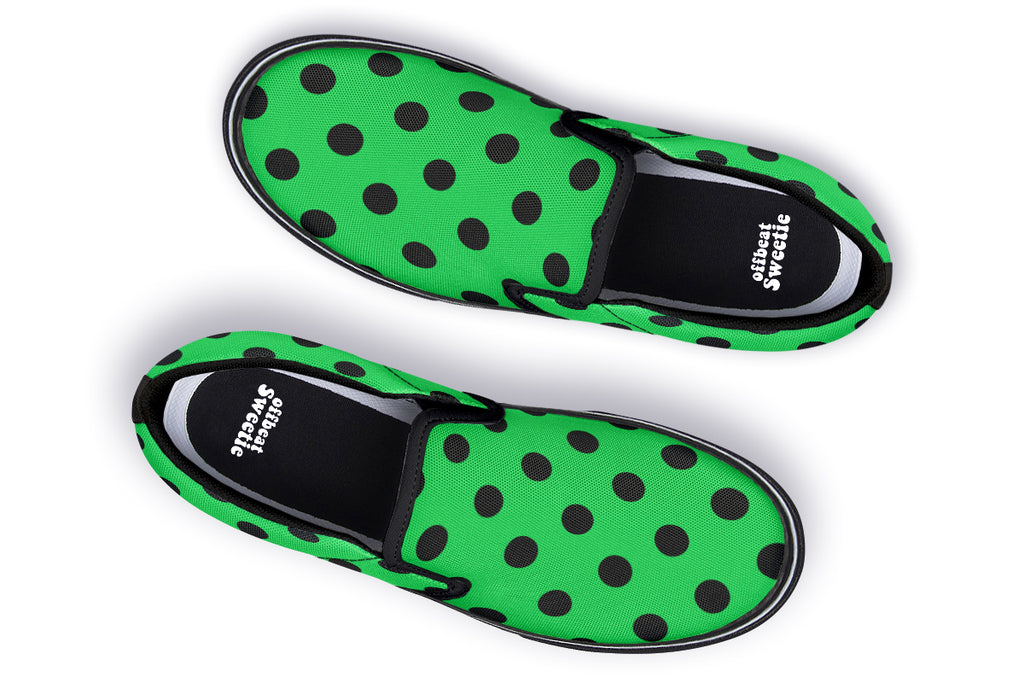 Lucky Green Polka Dot Slip Ons