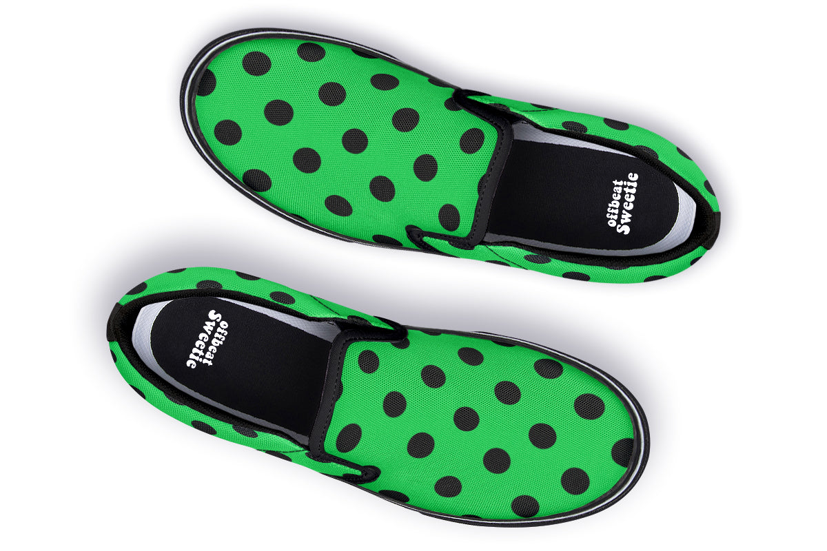 Lucky Green Polka Dot Slip Ons
