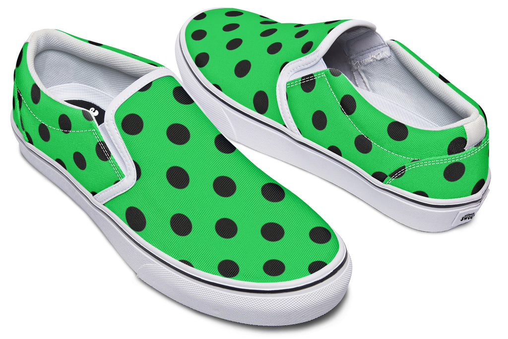 Lucky Green Polka Dot Slip Ons