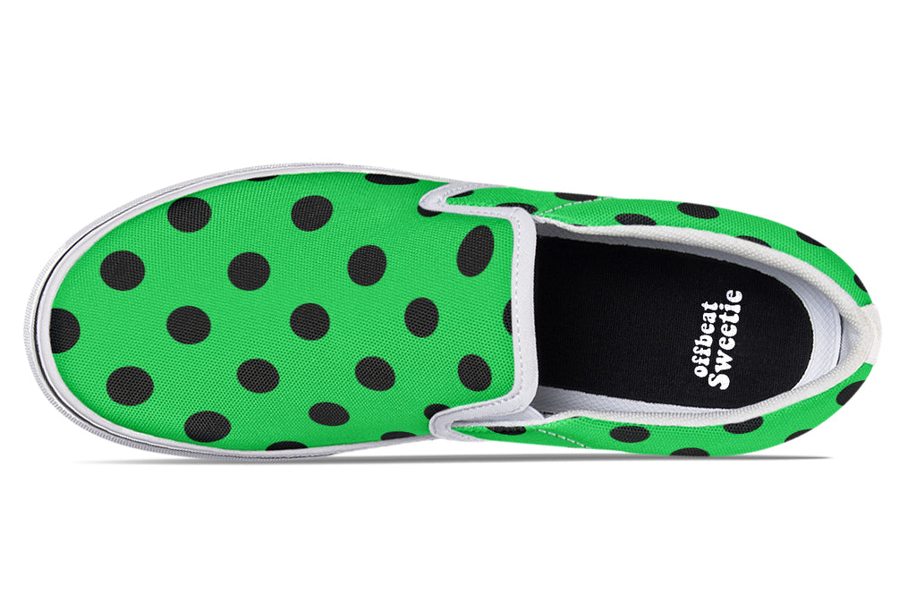 Lucky Green Polka Dot Slip Ons