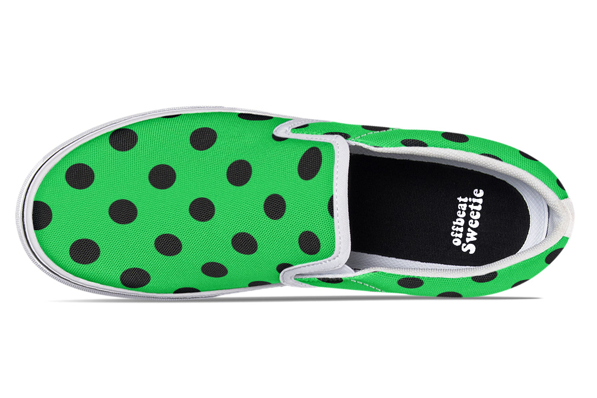 Lucky Green Polka Dot Slip Ons
