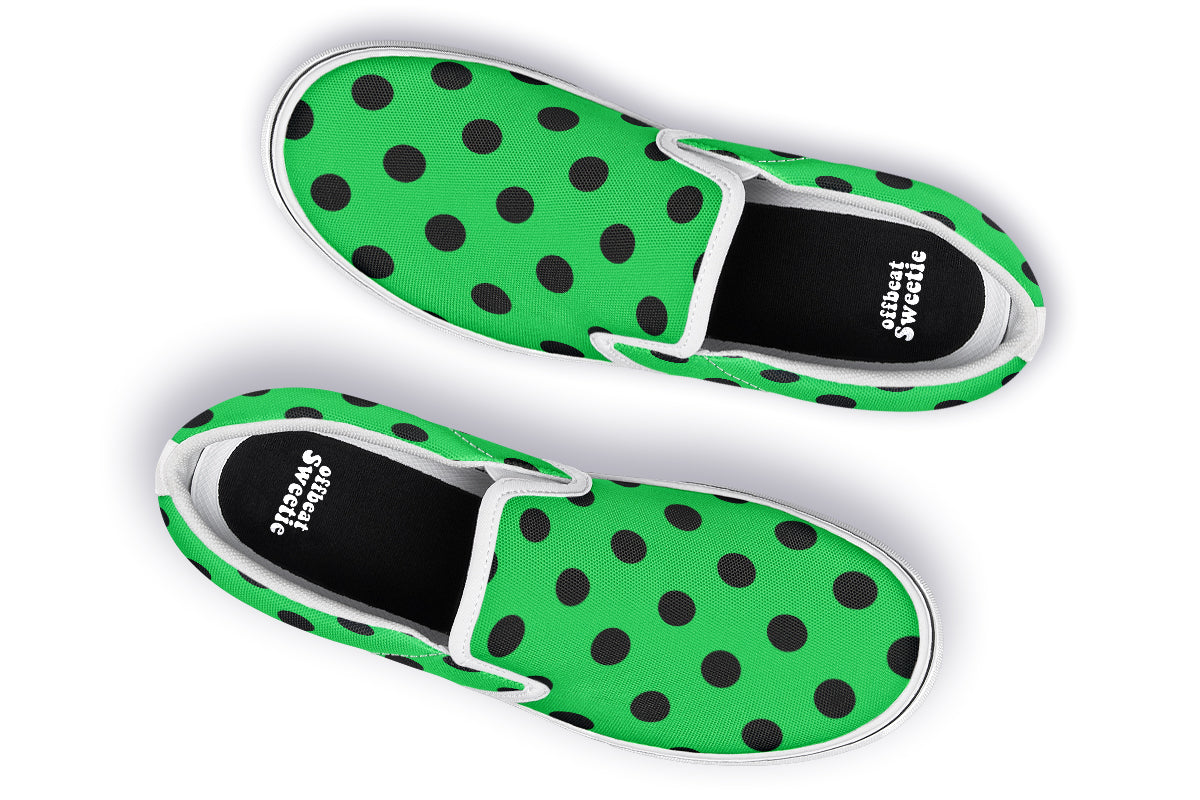 Lucky Green Polka Dot Slip Ons