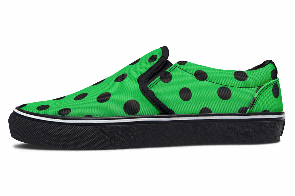 Lucky Green Polka Dot Slip Ons