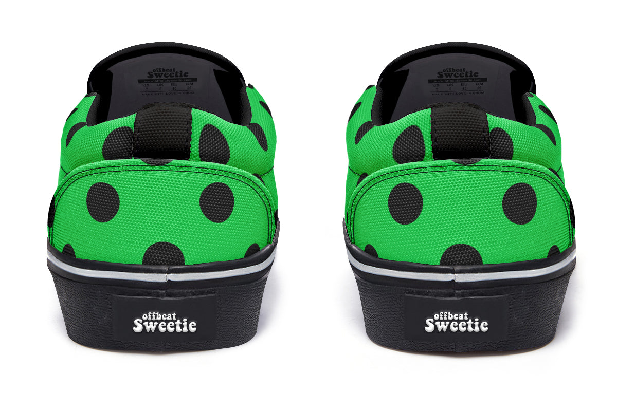 Lucky Green Polka Dot Slip Ons