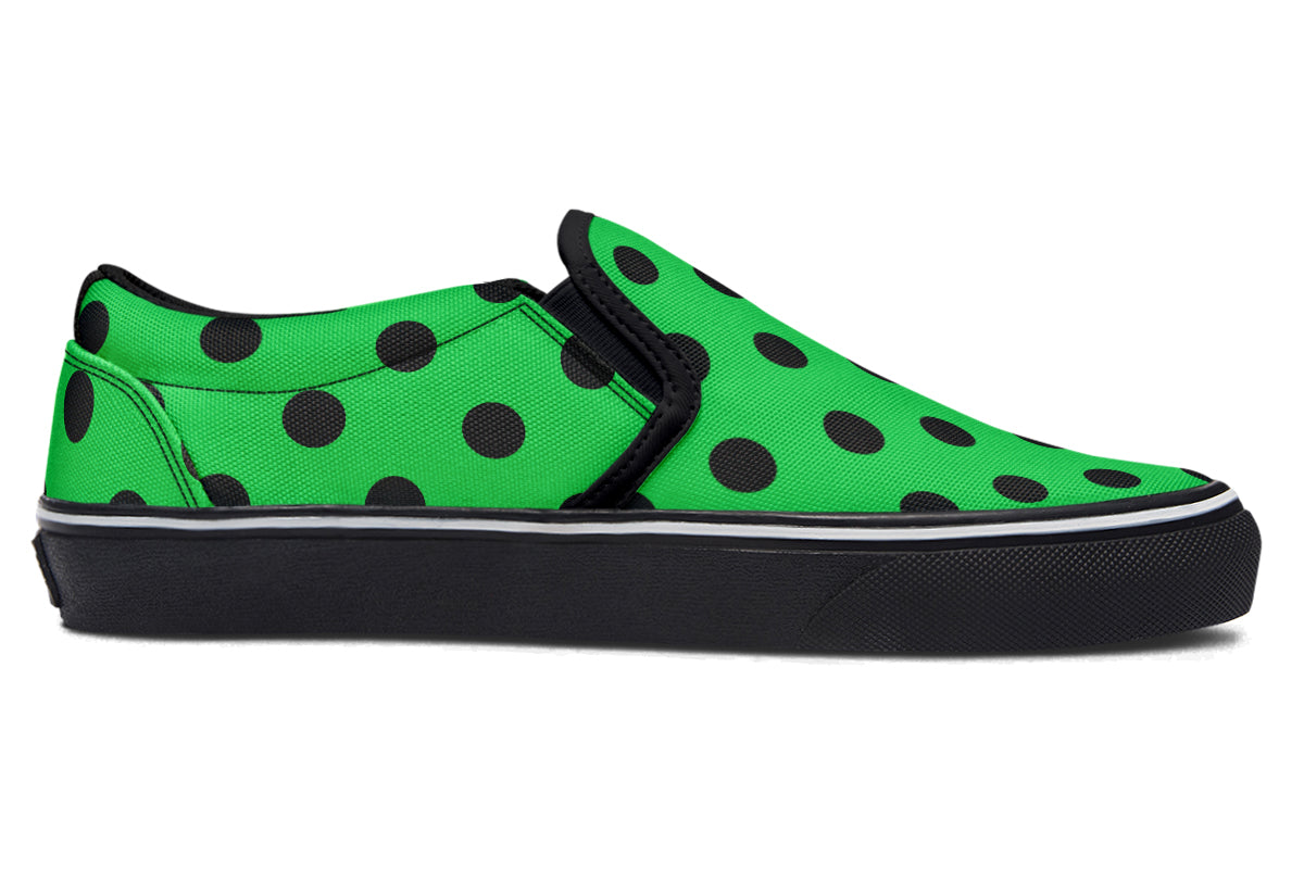Lucky Green Polka Dot Slip Ons