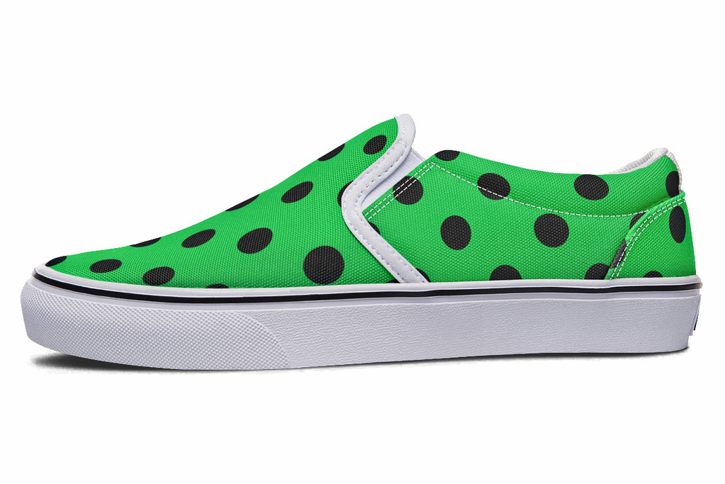 Lucky Green Polka Dot Slip Ons