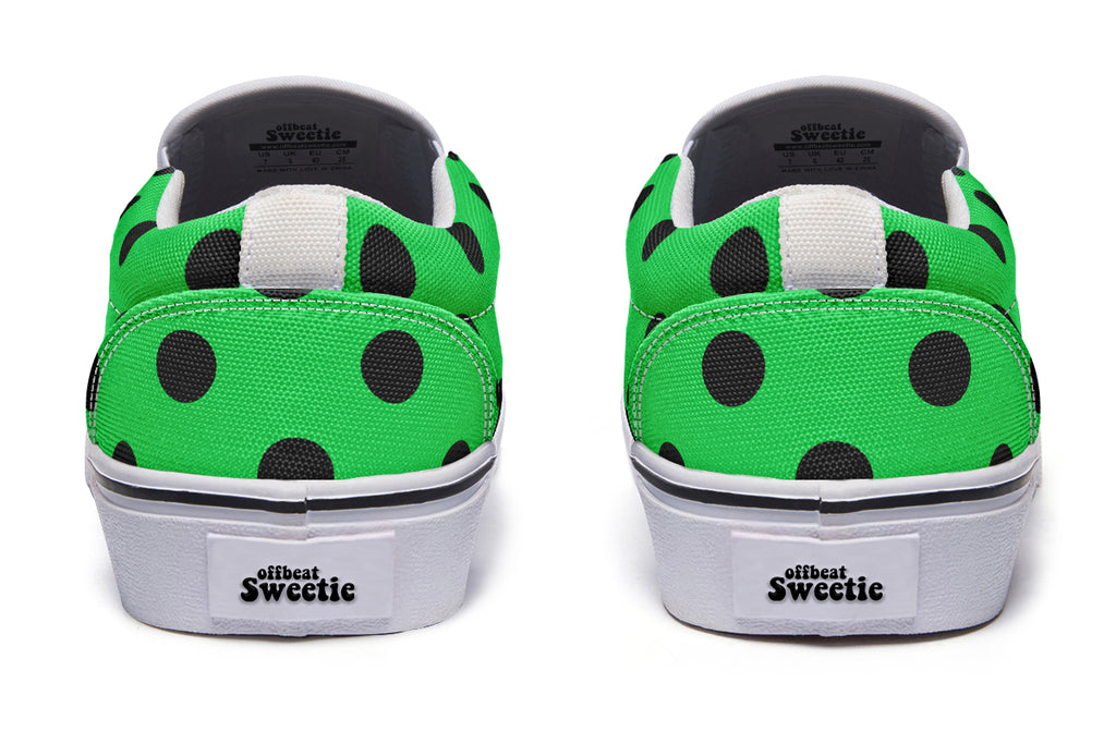 Lucky Green Polka Dot Slip Ons