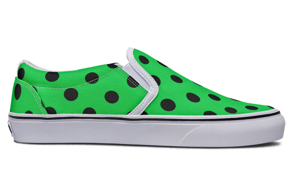 Lucky Green Polka Dot Slip Ons