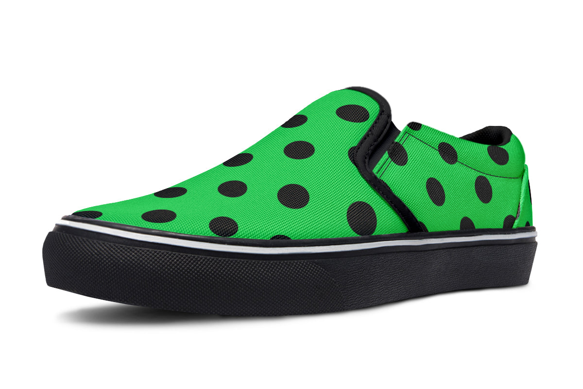 Lucky Green Polka Dot Slip Ons