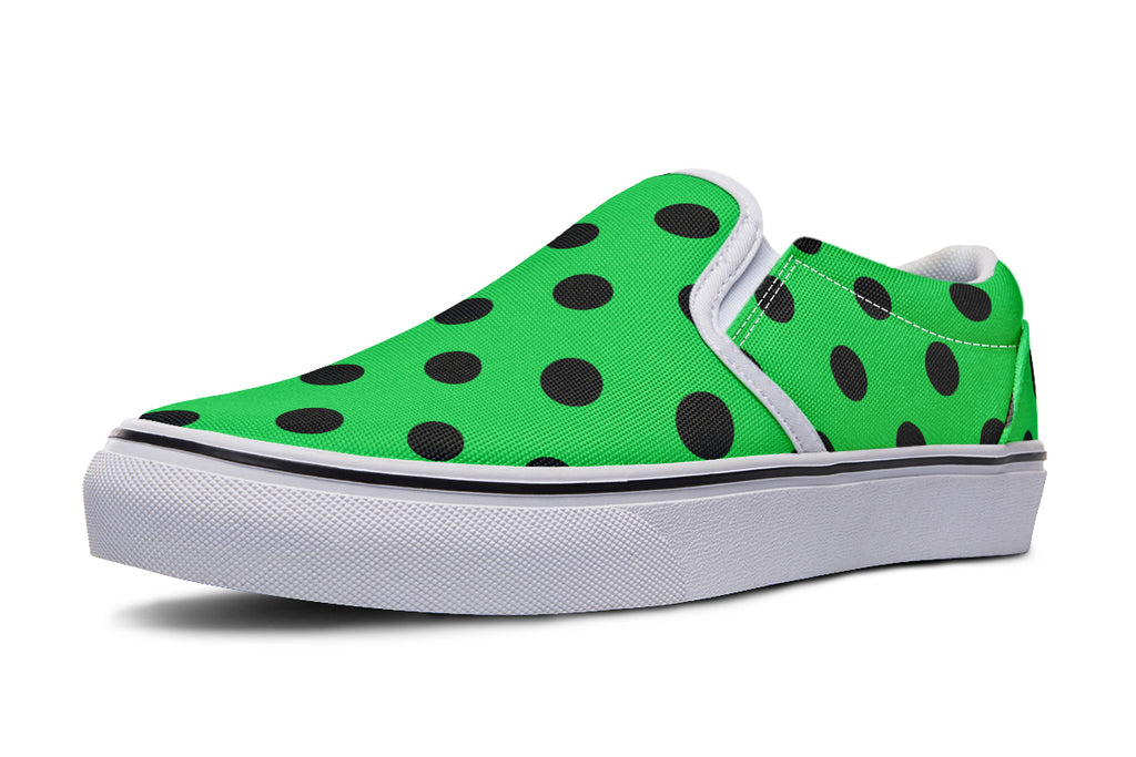 Lucky Green Polka Dot Slip Ons