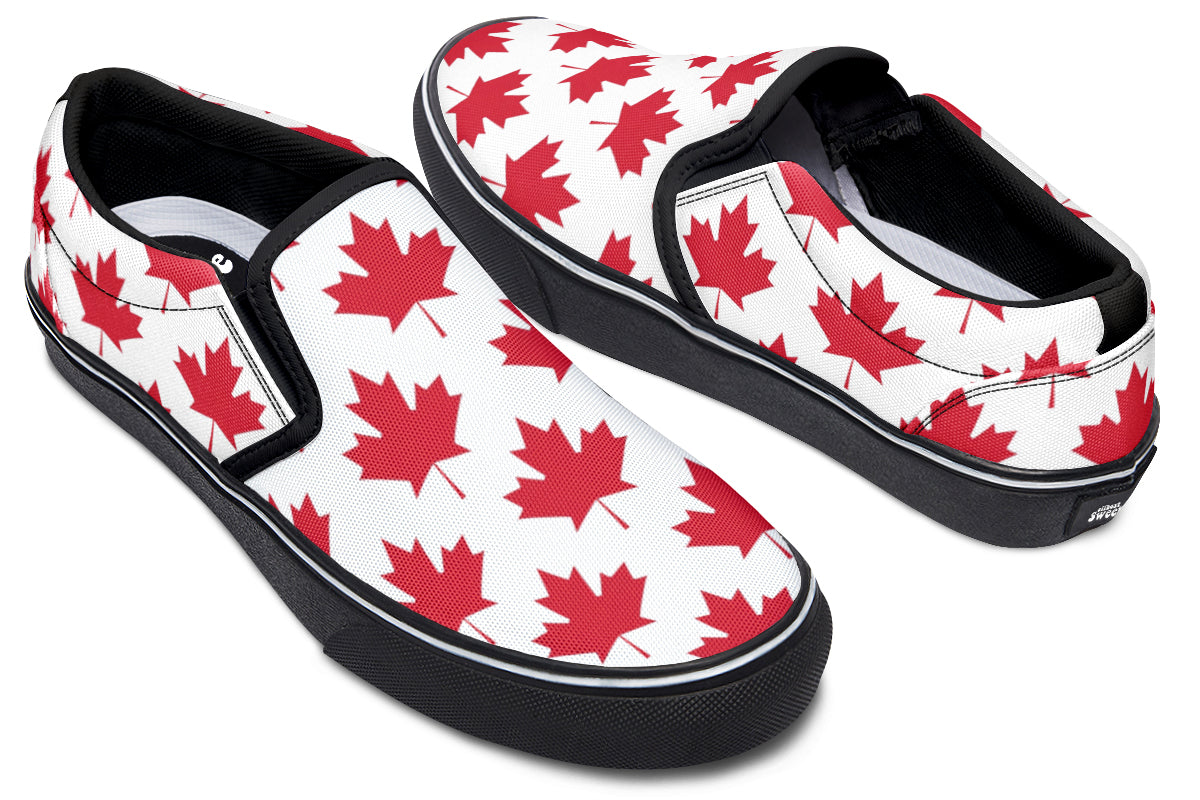 Maple Leaves White Slip Ons - Offbeat Sweetie