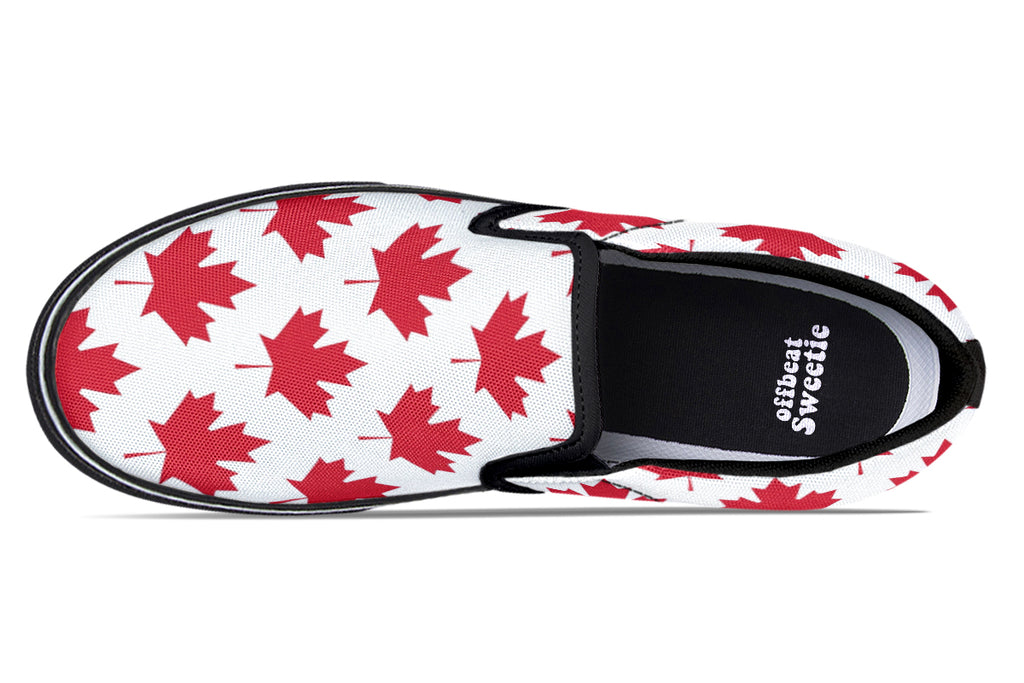 Maple Leaves White Slip Ons - Offbeat Sweetie