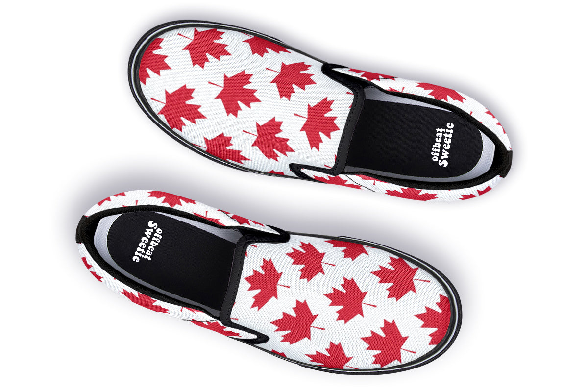 Maple Leaves White Slip Ons - Offbeat Sweetie