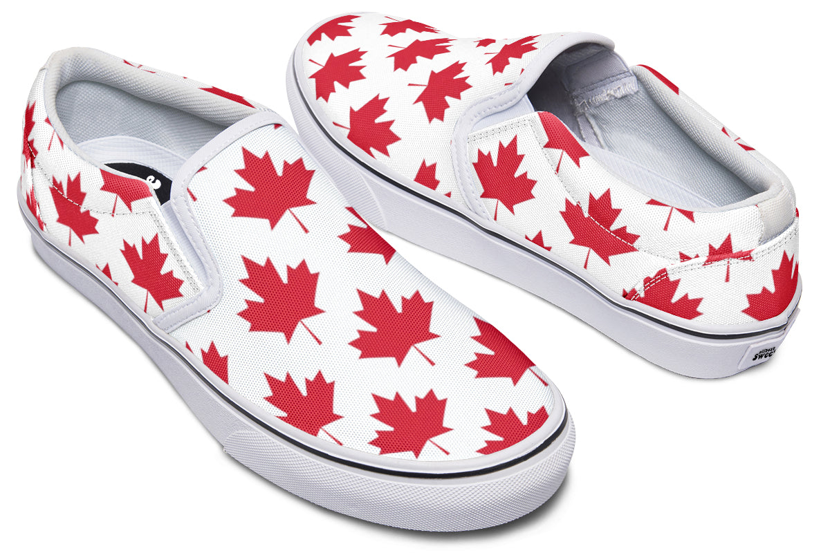 Maple Leaves White Slip Ons - Offbeat Sweetie