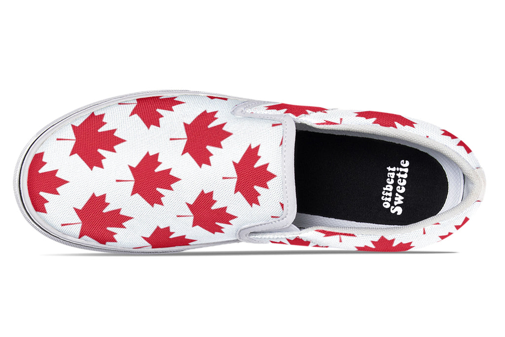 Maple Leaves White Slip Ons - Offbeat Sweetie