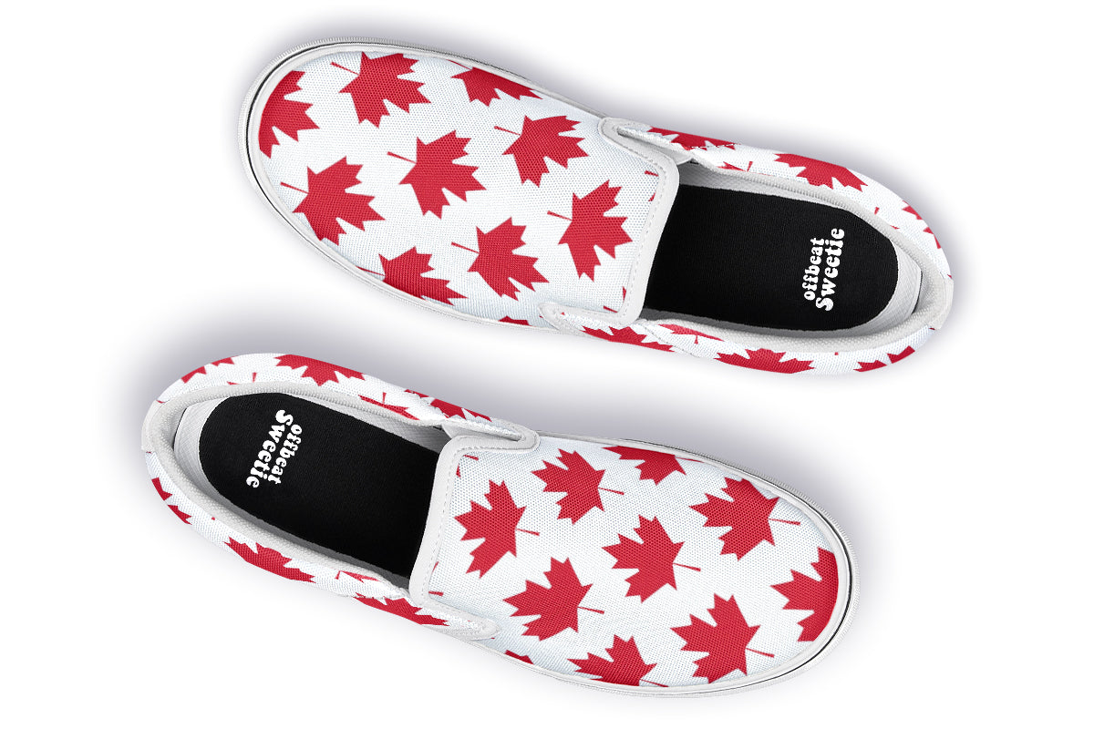 Maple Leaves White Slip Ons - Offbeat Sweetie