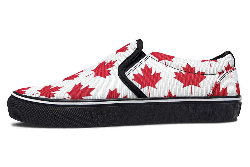Maple Leaves White Slip Ons - Offbeat Sweetie