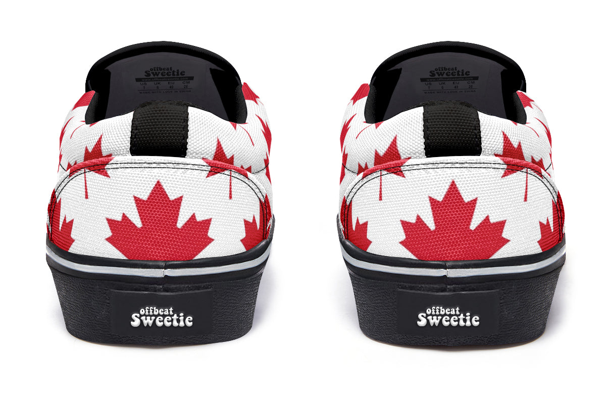 Maple Leaves White Slip Ons - Offbeat Sweetie