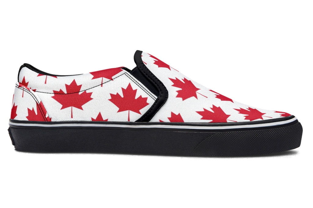 Maple Leaves White Slip Ons - Offbeat Sweetie